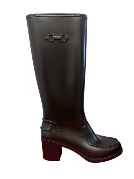 Salvatore Ferragamo Shoes - Salvatore Ferragamo Black Knee-High Block Heel Boots with Horsebit Detail